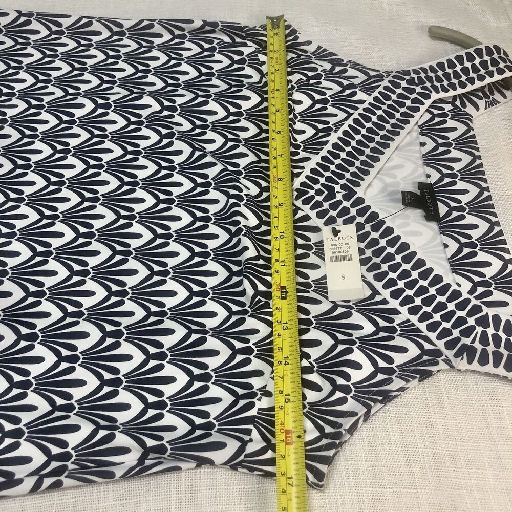 Talbots Effortless Jersey Dress S Blue White Fan Print Sleeveless V Neck Coastal - Picture 9 of 13